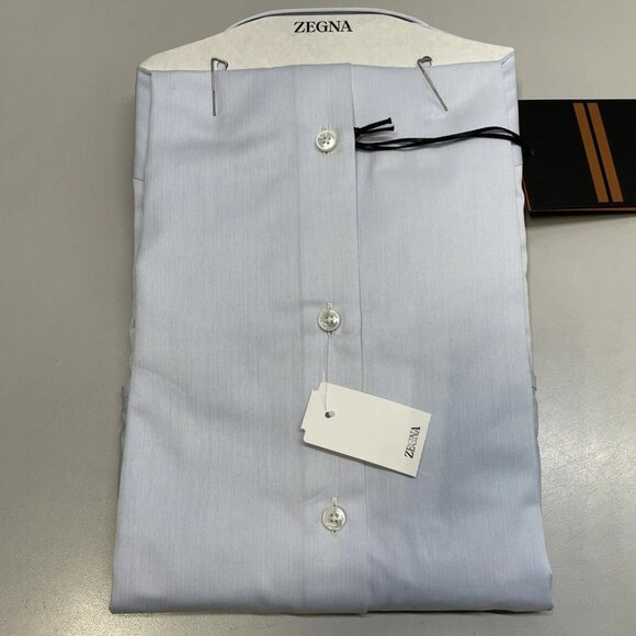 Zegna Men's Micro-Striped Trecapi Cotton Dress Shirt Light Blue Size 16.5 - Picture 2 of 6